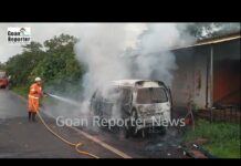 Goan Reporter: Ambulance Catches Fire at Naibag, Satarda